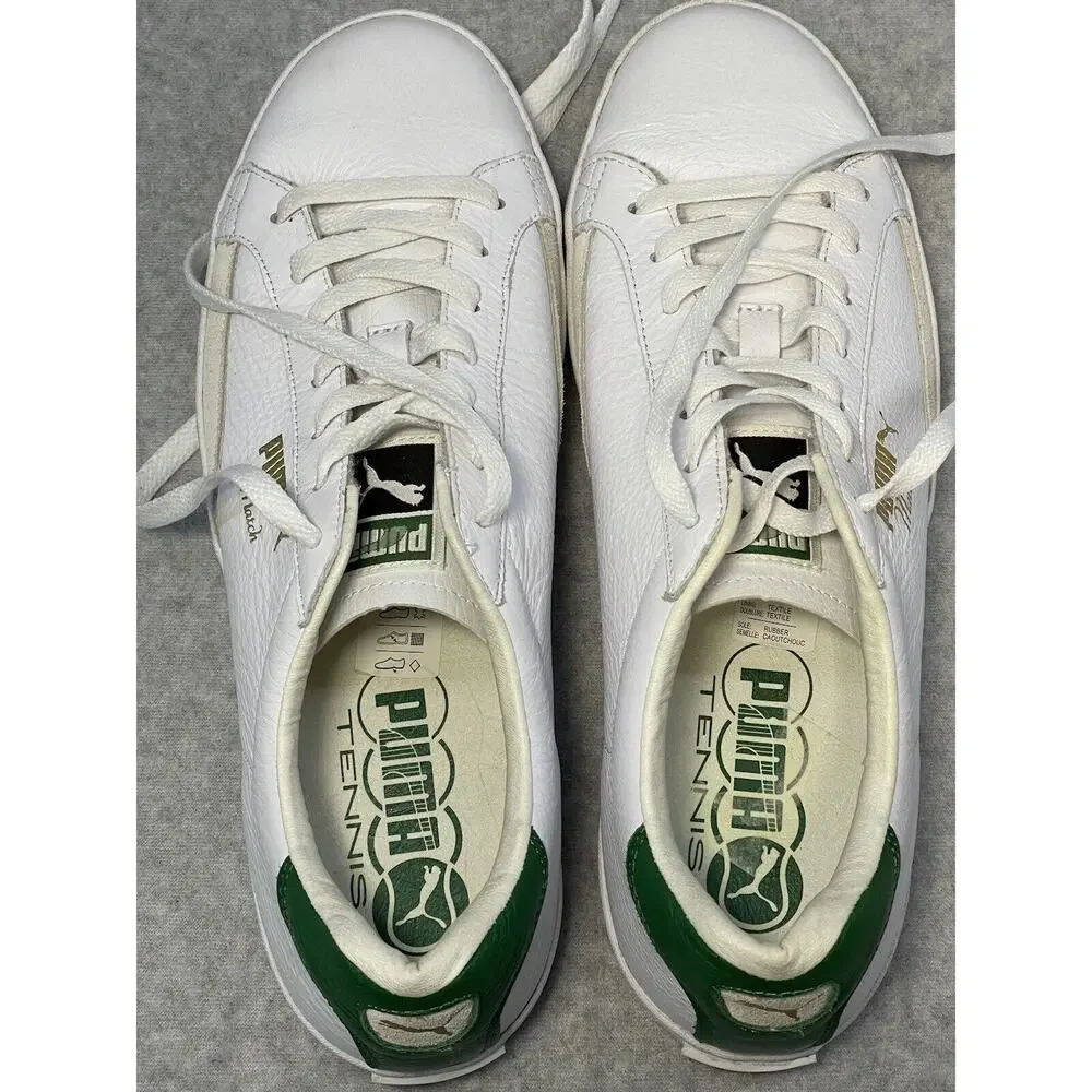 Puma Match Vulc Mens White Green Leather Casual Shoes Sneakers Size 10